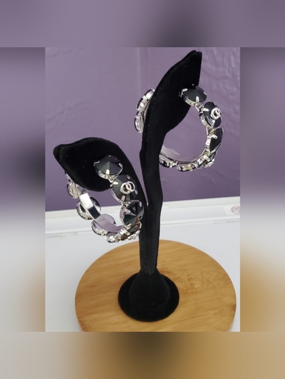 Large Black and Silver Hoop Earrings